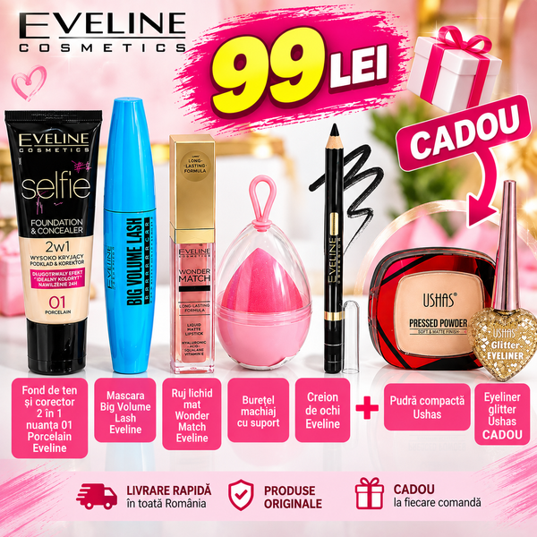 Pachet Eveline Machiaj 5 Produse + 2 Cadouri &ndash; 99 lei