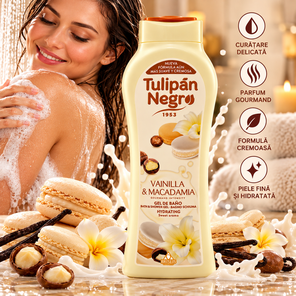 Gel de Duș Tulip&aacute;n Negro Vainilla & Macadamia, Vanilie și Macadamia, 650 ml, Bej, Crem, Vanilie și Macadamia