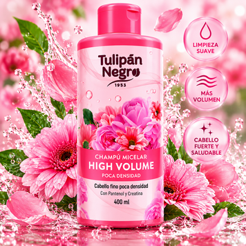 Șampon Micelar Tulip&aacute;n Negro High Volume, Pantenol și Creatină, 400 ml, Roz, Roz, High Volume