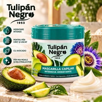 Mască de Păr Tulip&aacute;n Negro Intensiva Hidratante, cu Avocado și Acid Hialuronic, 400 ml, Turcoaz, Avocado și Acid Hialuronic
