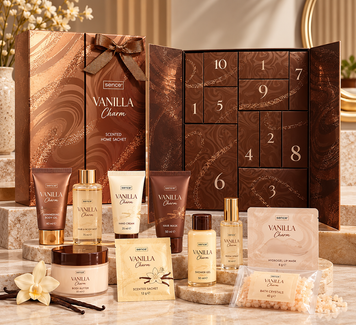 Set Cadou Sence Vanilla Charm &ndash; 11 Produse pentru Corp, Păr și Relaxare, Roz auriu, Vanilla Charm