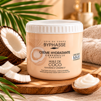 Cremă Hidratantă de Corp Byphasse Caresse cu Ulei de Cocos, Piersică deschis, Coconut Oil &ndash; Cocos