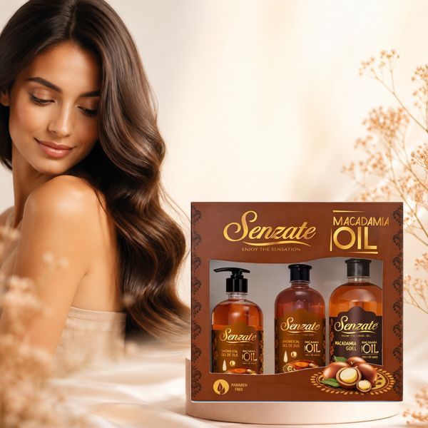 Set cadou Senzate Macadamia Oil, gel de dus + sampon + sapun lichid