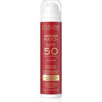Eveline Wonder Match - Spray protector pentru machiaj și sub machiaj, cu filtru SPF50, 75 ml