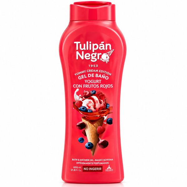 Gel de Duș Tulip&aacute;n Negro Yummy Cream Yogurt cu Fructe Roșii, 650 ml, Roșu
